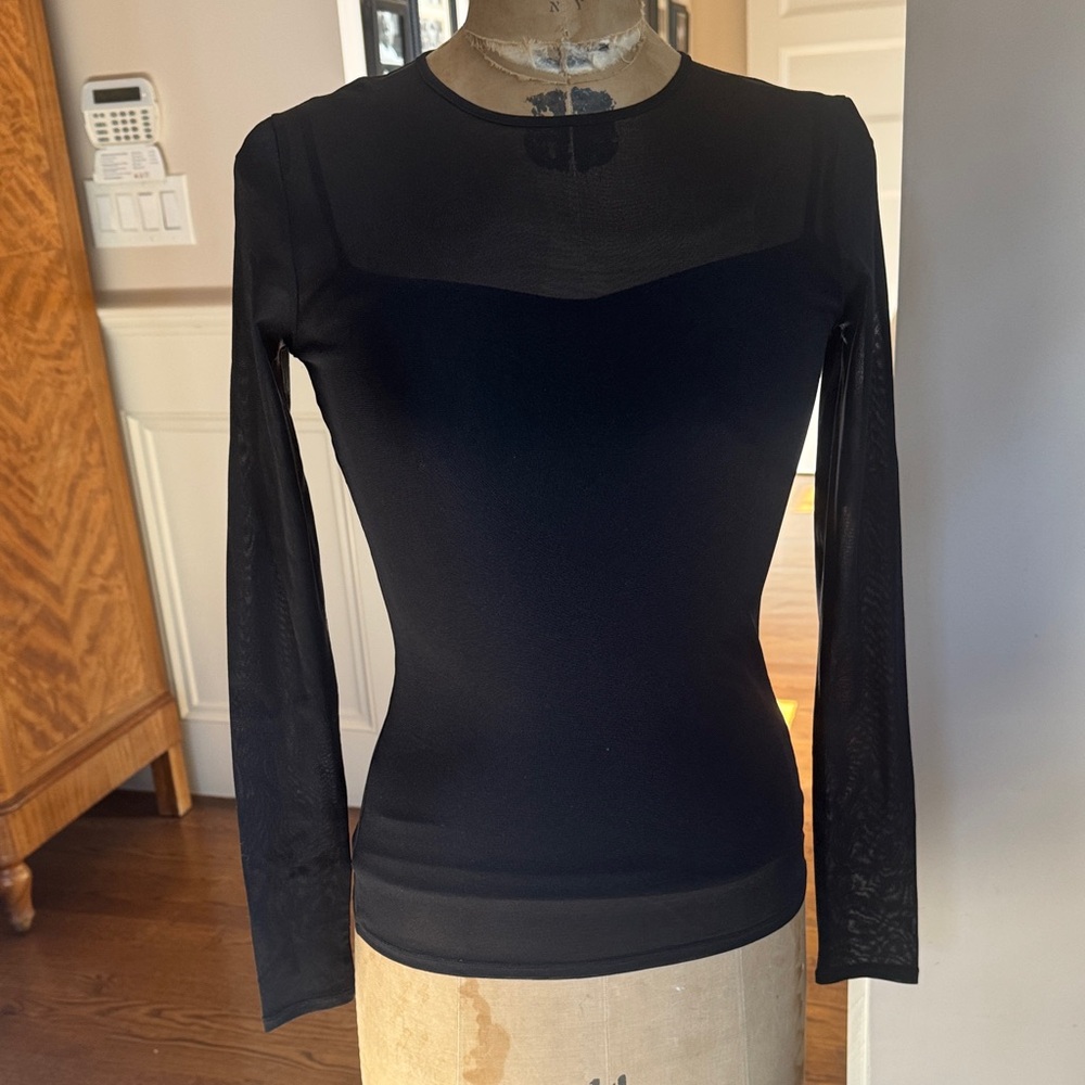 Vince Black Long Sleeve mesh  Top w/cami